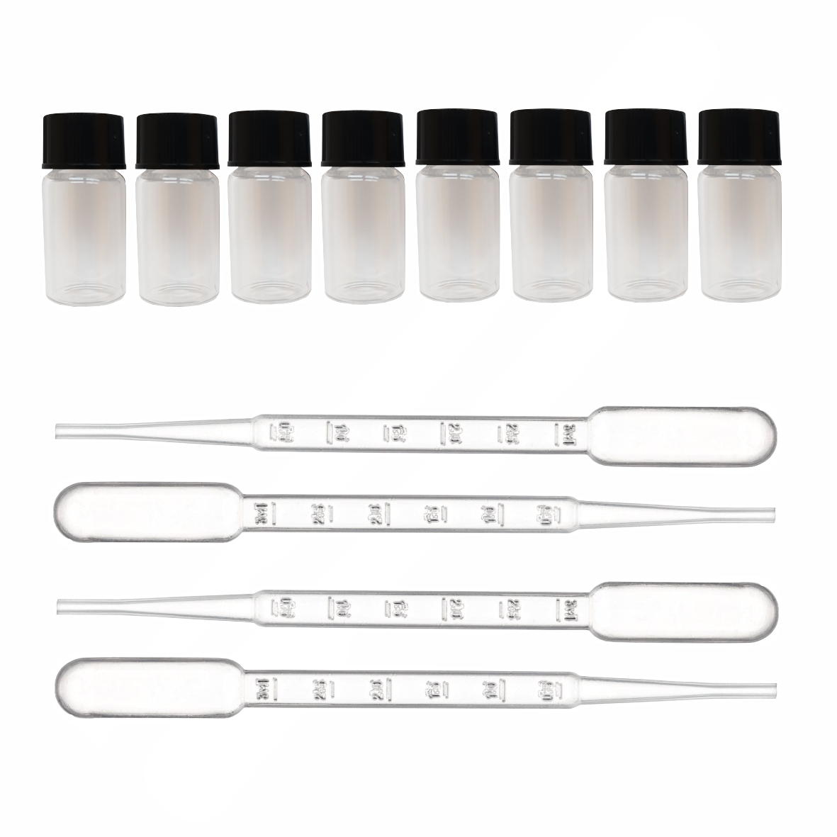 Goldaufbewahrung Set - 8x Sammelgläser + 4x Pipetten